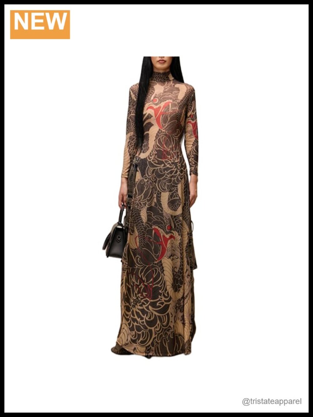 Snake Print Long Sleeve High Neck Blouse Side Slit Women Top